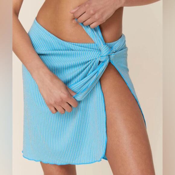 NWT Andie Swim x Mindy Kaling The Maya Sarong Blue With Gold Stripe Size S/M - Picture 3 of 11